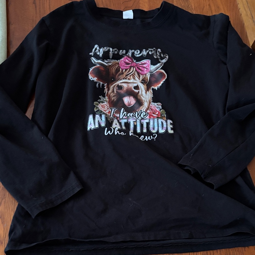 Stylish Black Kids Long Sleeve Tee with Cow Design